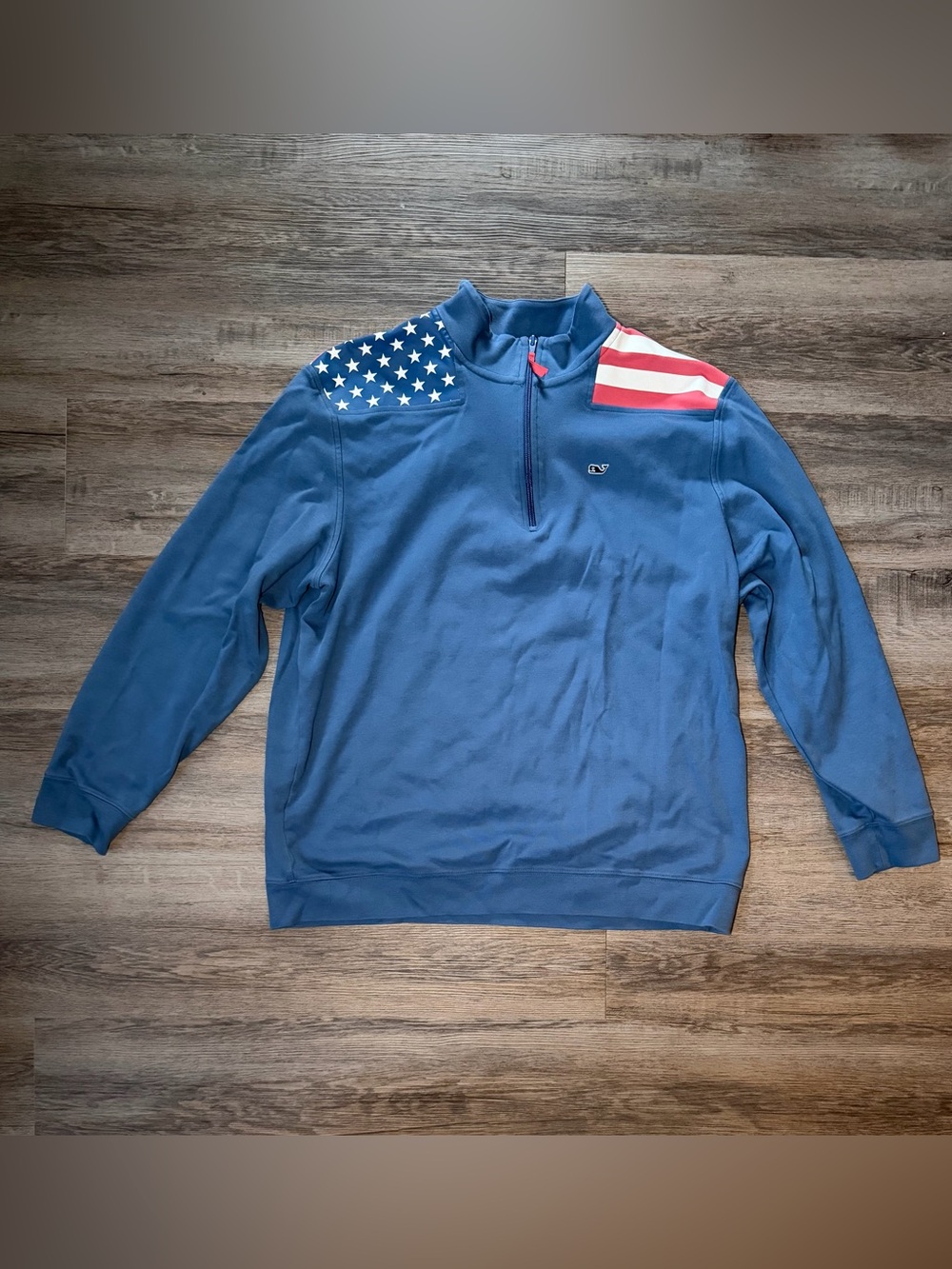 Vineyard Vines Men's Blue American Flag 1/4 Zip Sweatshirt 100% Cotton Size XL